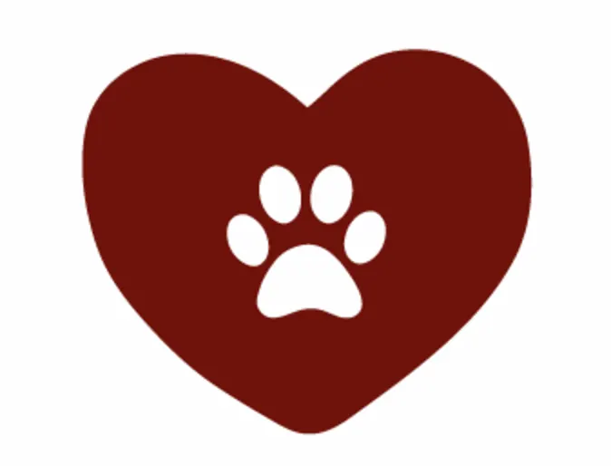 Red silhouette of a heart with a white paw print in the middle 
